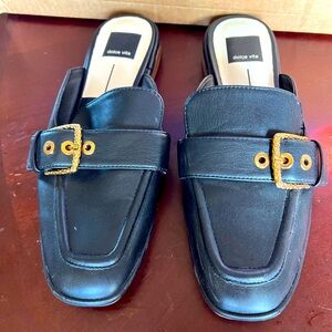 Dolce Vita Black Slip-On Loafers with Gold Buckle Women Size 7